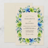 コバルトエメラルドの花冠の結婚式 招待状 (正面/裏面)