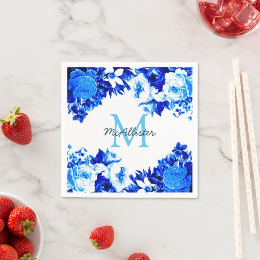 コバルトエレガントブルーの花 | カスタマイズ スタンダードカクテルナプキン (インサイチュ)