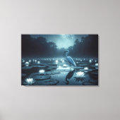 コバルトクロハクチョウと水生植物の池 キャンバスプリント (正面)