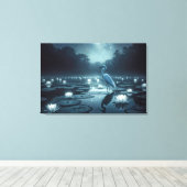 コバルトクロハクチョウと水生植物の池 キャンバスプリント (インサイチュ (ウッドフロア))