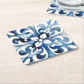 コバルトタイルII スクエアペーパーコースター (アングル)