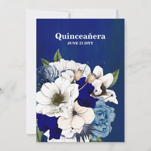 コバルトダスティブルーウォーターカラーフローラキンセアニラ 招待状 (裏面)