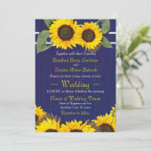 コバルトネイビーブルーウッドサンフラワー素朴ズ結婚 招待状 (スタンド正面)