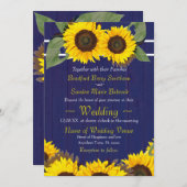 コバルトネイビーブルーウッドサンフラワー素朴ズ結婚 招待状 (正面/裏面)