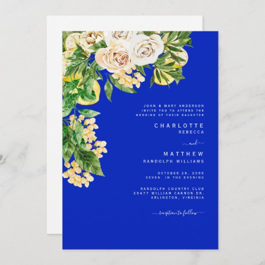 コバルトフローラレモンブライド親トロピカルズ結婚ズ 招待状 (正面/裏面)