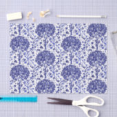 、コバルトブルーおよび白ウィリアム・モリスの生命の樹 薄葉紙 (クラフト)