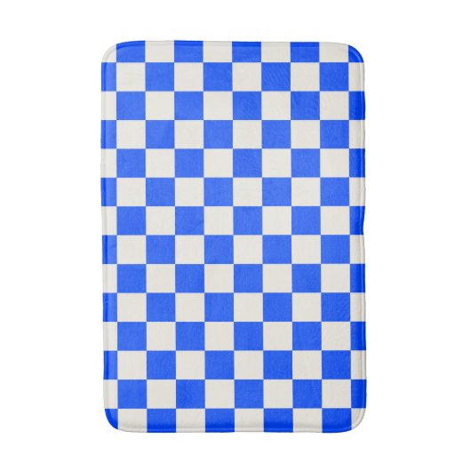 コバルトブルーとクリーム色の市松模様 バスマット (正面縦)