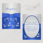 コバルトブルーとシルバーのフローラ披露宴カード エンクロージャーカード (正面/裏面)