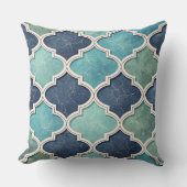 コバルトブルーとターコイズのクワトロフィール - メディテレニアンモザイク クッション (正面)