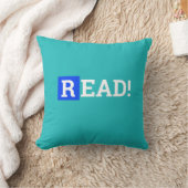 コバルトブルーとターコイズブルーの"READ" クッション (ブランケット)