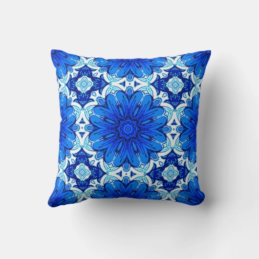 コバルトブルーとネイビーの幾何学模様 クッション (裏面)