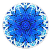 コバルトブルーとネイビーの幾何学模様 セラミックノブ (正面)