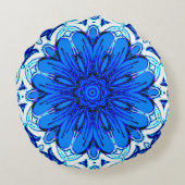 コバルトブルーとネイビーの幾何学模様 ラウンドクッション (裏面)