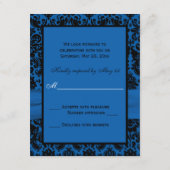 コバルトブルーとブラックのダマスク柄RSVPカード 出欠カード (裏面)