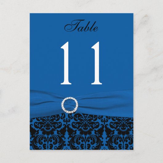 コバルトブルーとブラックダマスクのテーブル番号 ポストカード (正面)