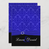 コバルトブルーとブラックダマスクの結婚式招待状 招待状 (正面/裏面)