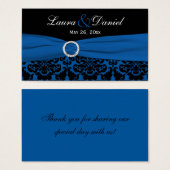 コバルトブルーとブラックダマスクウェディングメッセージカード (正面&裏面)