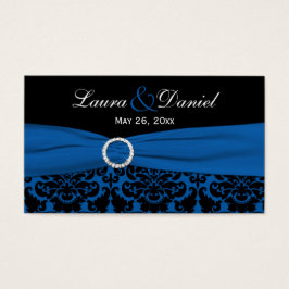 コバルトブルーとブラックダマスクウェディングメッセージカード