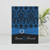コバルトブルーとブラックダマスクウェディング招待状 招待状 (スタンド正面)
