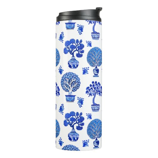 コバルトブルーとホワイトの盆栽の木柄 タンブラー (回転左)