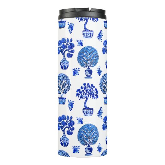 コバルトブルーとホワイトの盆栽の木柄 タンブラー (裏面)