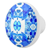 コバルトブルーとホワイトろうけつ染めタイル模様 セラミックノブ (右)