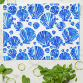 コバルトブルーとホワイトシーシェル キッチンタオル (折り畳み)