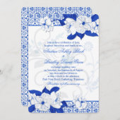 コバルトブルーとホワイトフローラ結婚式招待状 招待状 (正面/裏面)