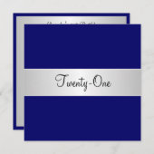 コバルトブルーとホワイト21歳の誕生日パーティー 招待状 (正面/裏面)