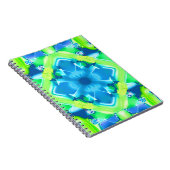 コバルトブルーとライムグリーンの絞り染めパターン ノートブック (右側)