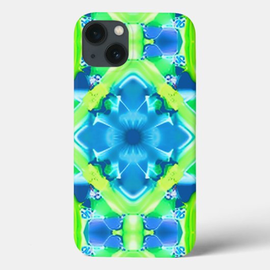 コバルトブルーとライムグリーンの絞り染めパターン Case-Mate iPhoneケース (裏面)