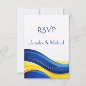 コバルトブルーとレモンイエローの結婚式RSVP 出欠カード (正面)