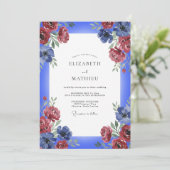 コバルトブルーとワインレッドの薔薇の結婚式 招待状 (スタンド正面)