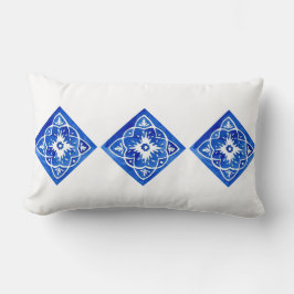 コバルトブルーと白地中海のタイルランバー ランバークッション