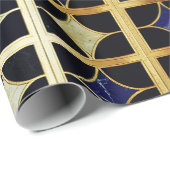 コバルトブルーと金ゴールドアールデコ大理石パターン ラッピングペーパー (ロールコーナー)