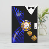 コバルトブルーのアートデコ ラスベガス ウェディング レセプション 招待状 (スタンド正面)