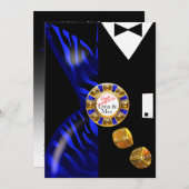 コバルトブルーのアートデコ ラスベガス ウェディング レセプション 招待状 (正面/裏面)