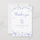 コバルトブルーのガーデンチノワジアのブライズシャワー サンキューカード (正面)