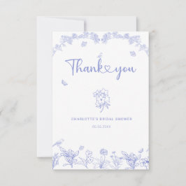 コバルトブルーのガーデンチノワジアのブライズシャワー サンキューカード