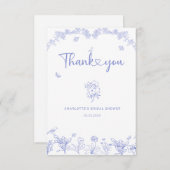 コバルトブルーのガーデンチノワジアのブライズシャワー サンキューカード (正面/裏面)