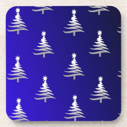 コバルトブルーのクリスマスツリーズシルバー コースター (正面)