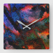 コバルトブルーのスプラッシュとカラフルの赤熱テクスチャ スクエア壁時計 (正面)