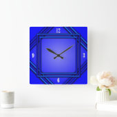 コバルトブルーのダブルフレーム4の白い数 スクエア壁時計 (ホーム)