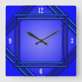 コバルトブルーのダブルフレーム4の白い数 スクエア壁時計 (正面)