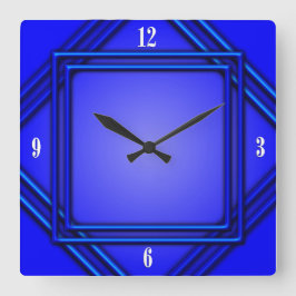 コバルトブルーのダブルフレーム4の白い数 スクエア壁時計
