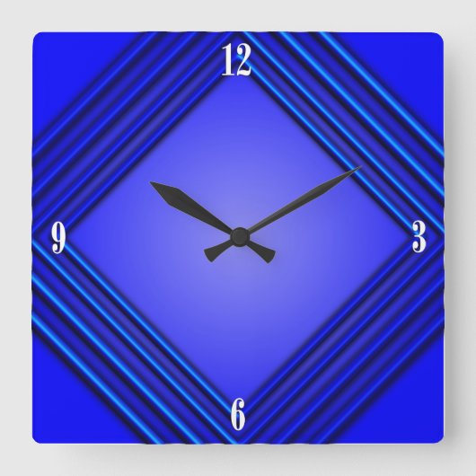 コバルトブルーのダブルフレーム4の白い数 スクエア壁時計 (正面)