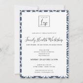 コバルトブルーのモロッカンタイルを使用したロゴ ワークショップ イベント 招待状 (正面)