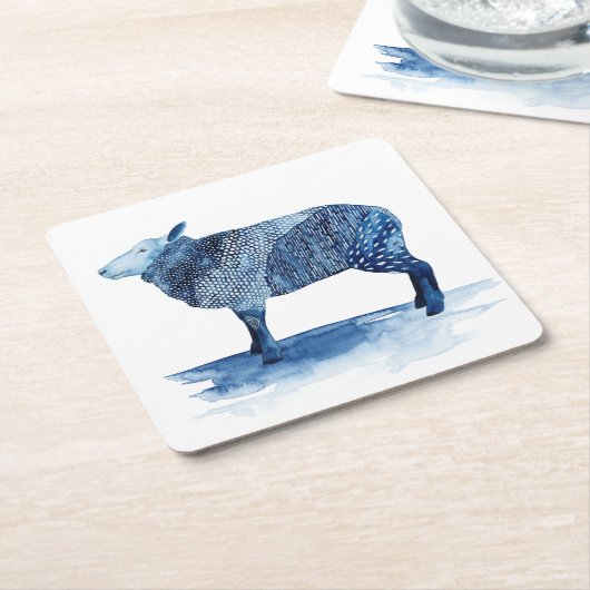 コバルトブルーの家畜-ヒツジ スクエアペーパーコースター (アングル)