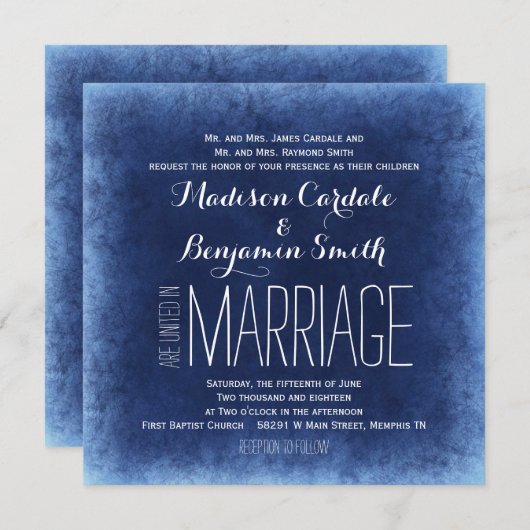 コバルトブルーの悲しい素朴な結婚式の招待状 招待状 (正面/裏面)