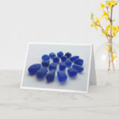 コバルトブルーの海のガラス螺線形の挨拶状 カード (黄色い花)